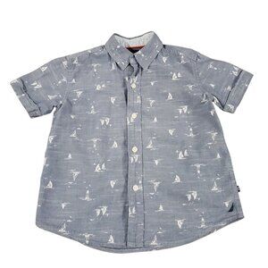 Nautica Boy's Blue with White Print Button Down Shirt Lg/7